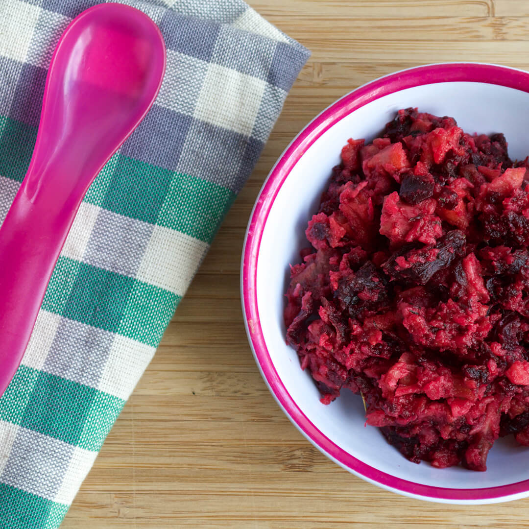 A serving of Beetroot, Carrot & Parsnip Mash